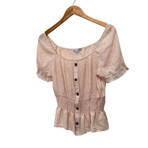Crescent & Willough Peasant Top Light Peach Scoop Neck Short Sleeve Size L - Picture 10 of 11